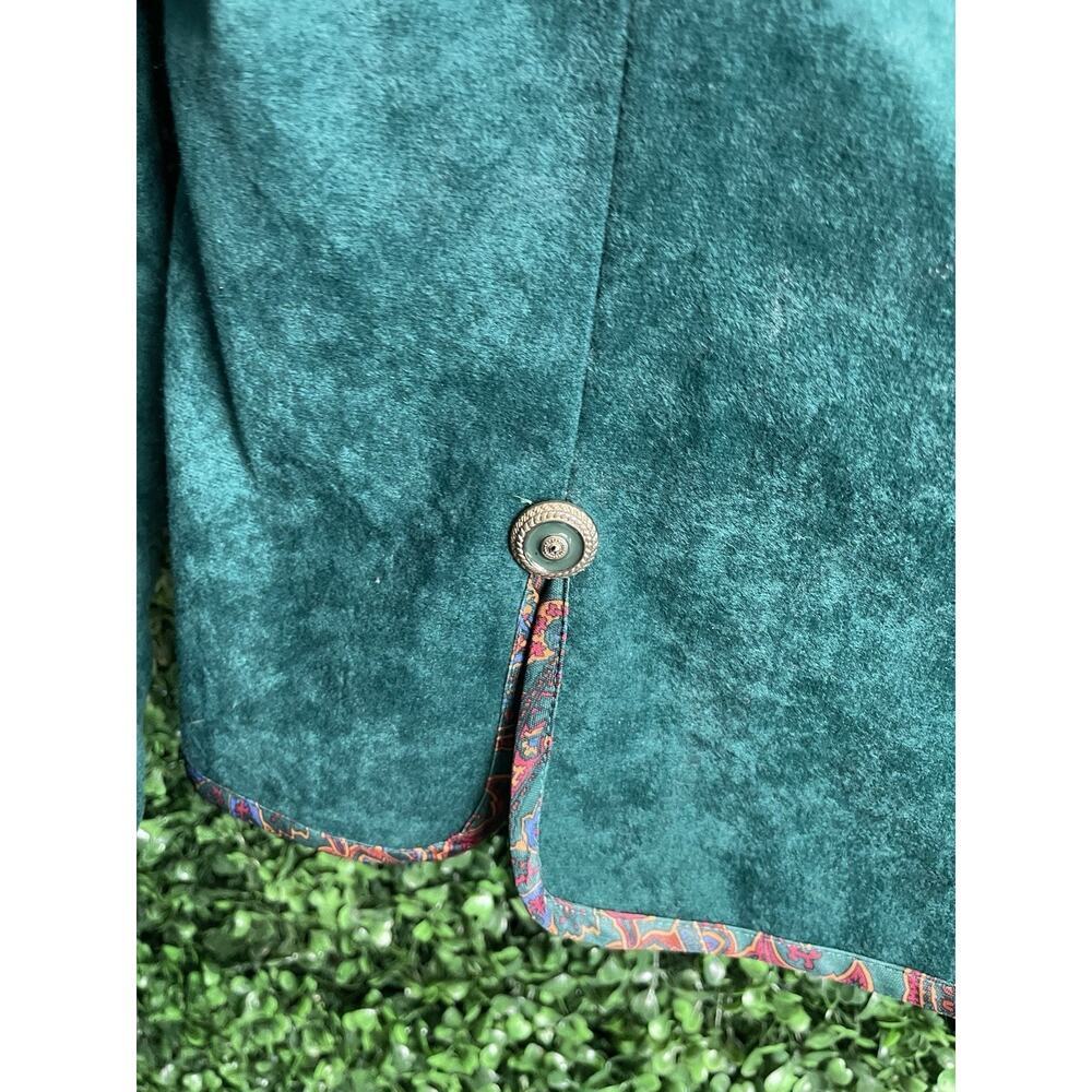Pablo Collection Faux Suede Knit Blazer Women's 14 Button Up Green Paisley Trim - Picture 9 of 10